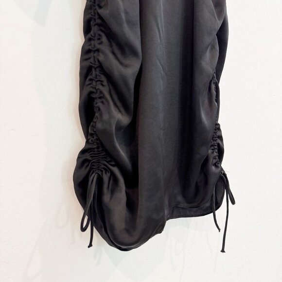 Zara Satin Collared Ruched Side Tie Mini Slip Dress Party Cocktail Black Small - Picture 5 of 10